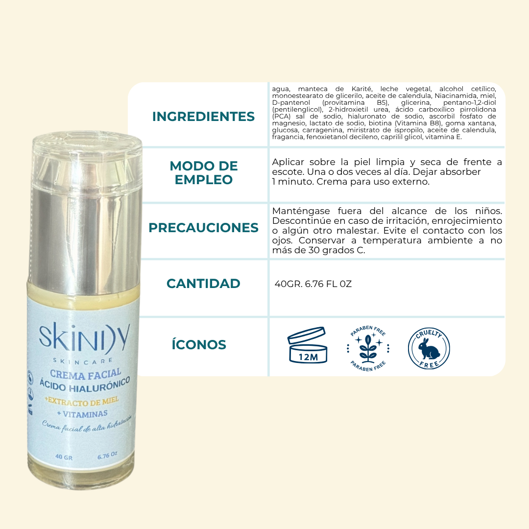 Crema facial con Miel, Niacinamida y Vitaminas – Hidratación profunda