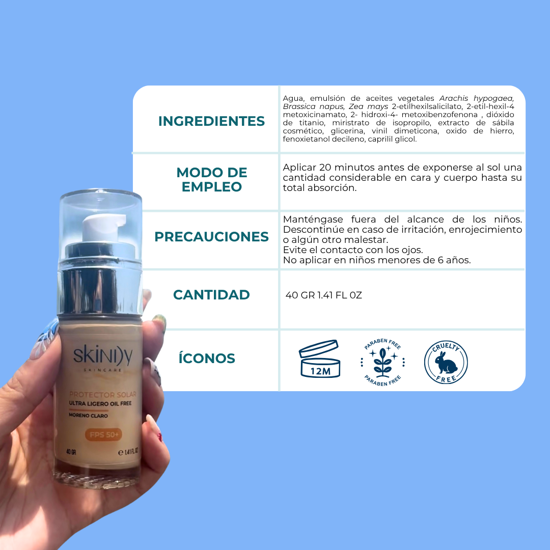 Protector Solar con Color – Tono moreno claro, oil-free