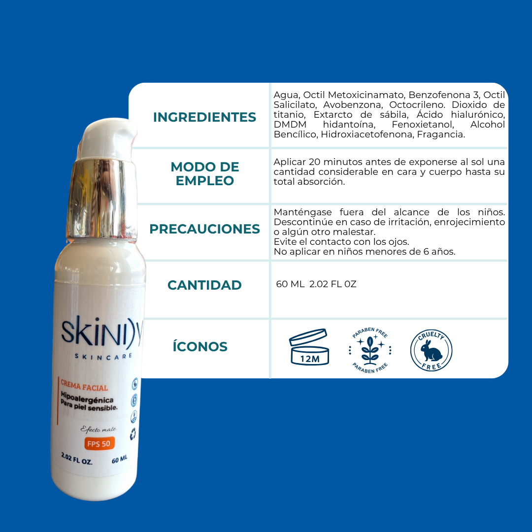Protector Solar en Crema – Hipoalergénico y de efecto mate