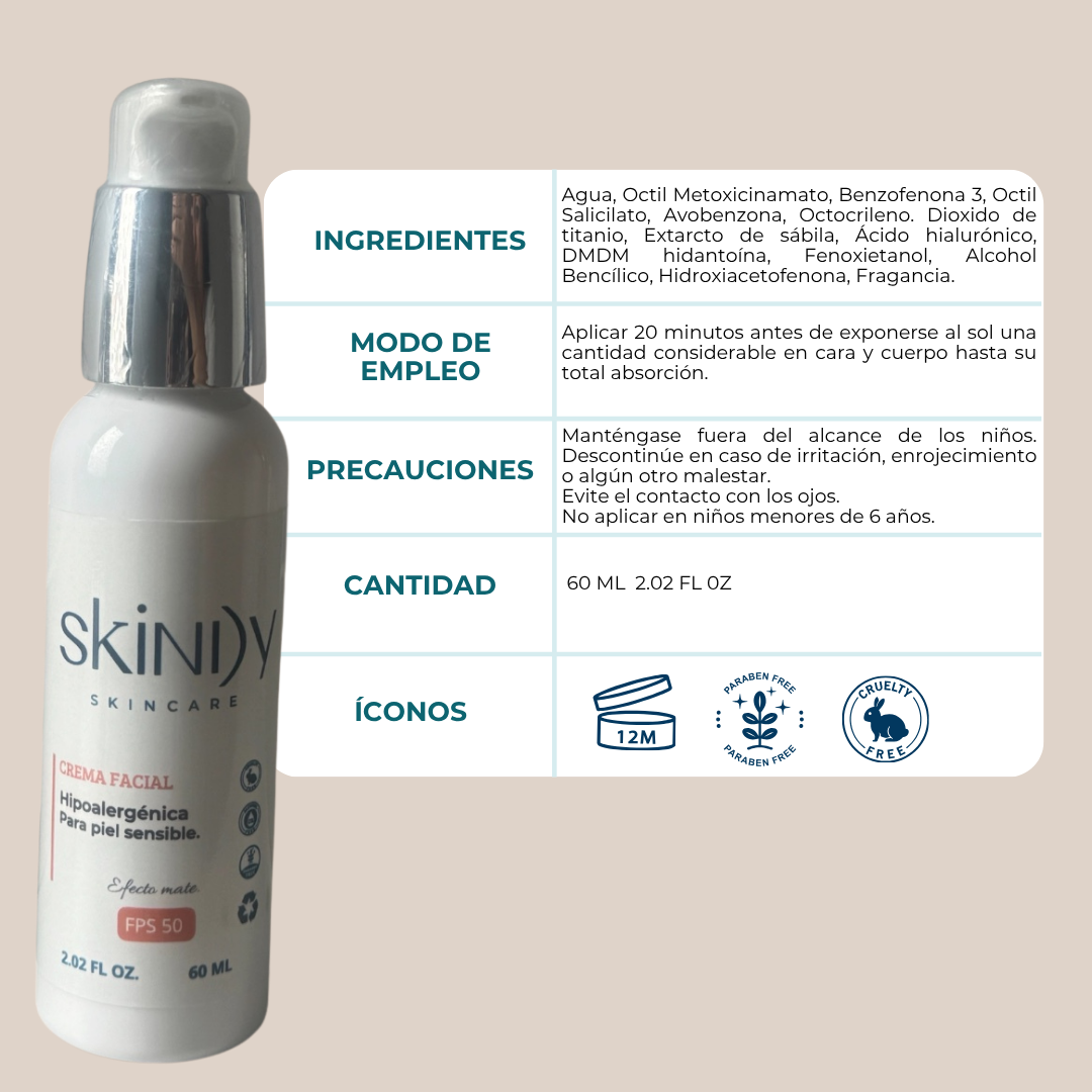 Protector Solar en Crema – Hipoalergénico y de efecto mate